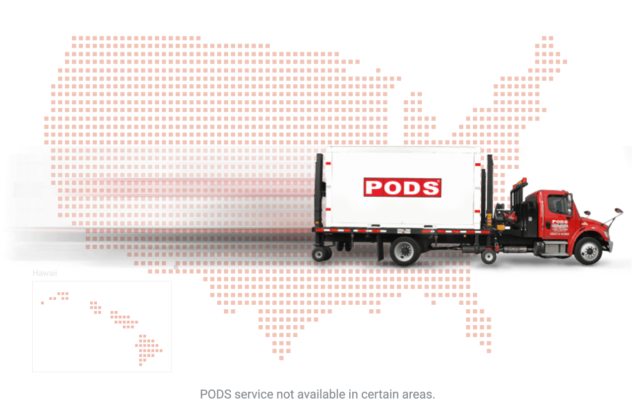 PODS moving and storage truck and USA map