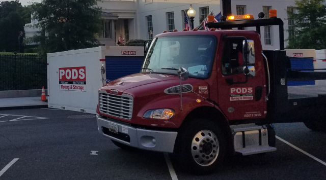 PODS delivery truck at white house renovation