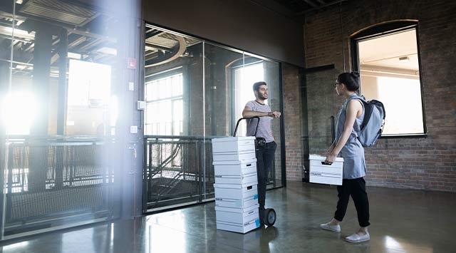 Woman using PODS employee relocation services